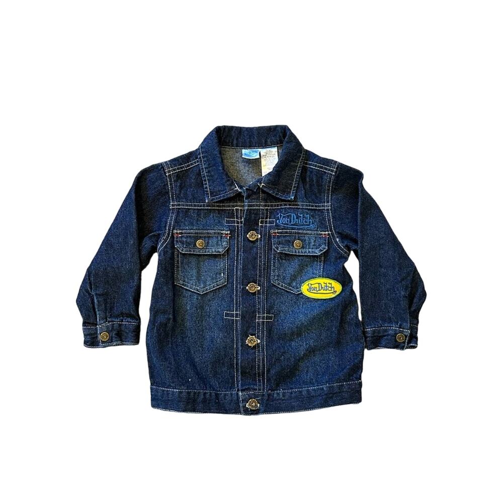 Von Dutch baby toddler jean denim jacket sz 24m unisex patch boy girl blue fall